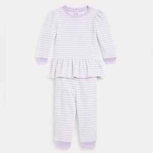 NWT POLO RALPH LAUREN Baby Girls Striped Velour Top and Pants 2 Piece Set 12M